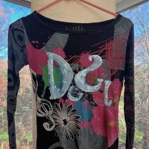 Fun Desigual Black Knit Top with funky design - Medium